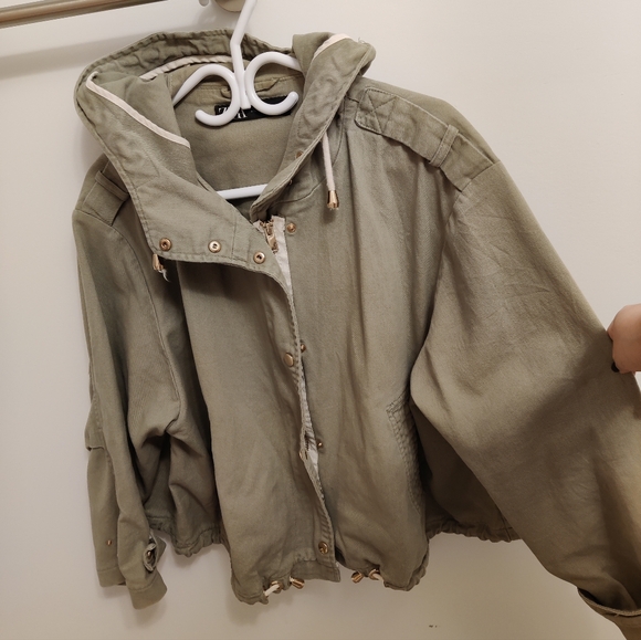 Moss/olive green Zara hooded jacket - Picture 2 of 3